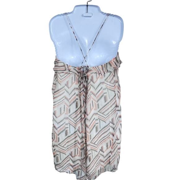 New REBECCA MINKOFF Emilia Multi Color Geo Print Chiffon Shift Dress Ruffle Sz M - Picture 7 of 13